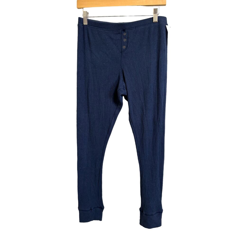 Free Press Pajama Bottoms Faux Fly Waistband Rib‎ Knit Banded Cuff navy Medium